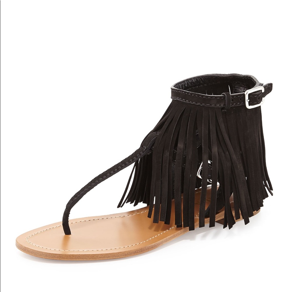 Prada suede fringe flat sandal, Nero